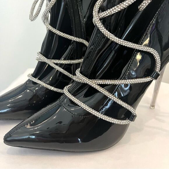 Azalea Wang Dripping‎ in Diamonds Patent Leather Booties Size 9, New without box - Picture 6 of 12